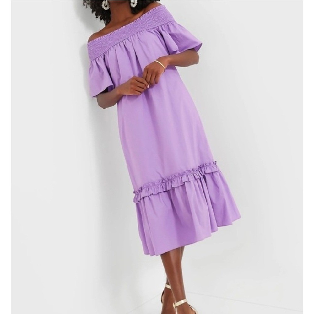 Tuckernuck Hyacinth House Lavender Midi Dress Smocked Off‎ Shoulder Ruffle XXS